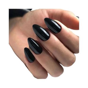 Imagem de Conjunto De Unhas Postiças Quadradas Pretas Médias 24 Peças Com Alta S