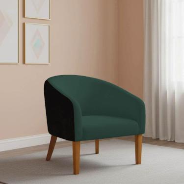 Imagem de Poltrona Sala Decorativa Stella Pé Madeira Trapézio Castanho Sintético Pu Preto-bouclê Verde D03 - D'rossi