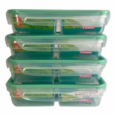 Imagem de 4 Pote Hermético 730ml Freshy Divisória Marmita Empilhável Sanremo