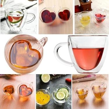 Imagem de Conjunto de 2 Canecas de Vidro Duplo Formato Coração para Chá e Café, 150ml