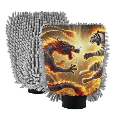 Imagem de ODAWA Luvas de lavagem de carro Dragon Tiger Battle 2PK para canhão de espuma, tamanho médio 19 x 26 cm