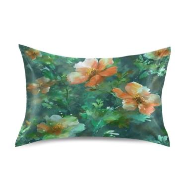 Imagem de Wassud Fronha de cetim verde floral para cabelo e pele fronhas de seda lisa tamanho padrão capas de travesseiro respiráveis com fecho de envelope