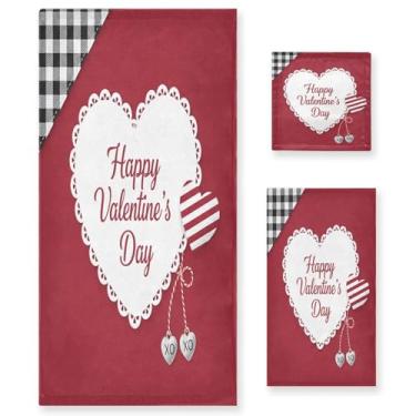 Imagem de Wassud Conjunto de 3 toalhas de banho Happy Valentine's Day, toalhas super macias e absorventes para banheiro, toalhas de banho de secagem rápida, toalha de banho para academia, spa, hotel