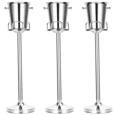 Imagem de Balde de gelo champanhe de aço inoxidável com suporte, ouro, base resistente, capacidade de 5,4 kg (prata, 3 pacotes)
