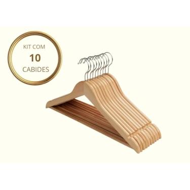 Imagem de Kit 10 Cabides de Madeira Marfim com Gancho Giratório 360°, 44,5x23,5cm