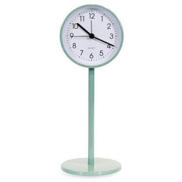 Imagem de QIYAODECO Despertador analógico de 8 cm, pequeno relógio de mesa retrô operado por bateria, relógio de mesa de metal deslizante com luz para decoração de sala de estar, quarto, cabeceira, prateleira