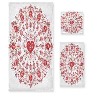 Imagem de Wassud Conjunto de 3 toalhas de banho mandala do Dia dos Namorados, toalhas super macias e absorventes para banheiro, toalhas de banho de secagem rápida, toalha de banho para academia, spa, hotel