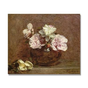 Imagem de NHLDZYH Arte floral vintage natureza morta, pintura botânica clássica, decoração de casa quente para sala de estar e sala de jantar. A14. Apenas tela de 60 x 72 cm - 23,6 x 28,3 pol