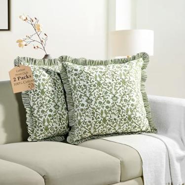 Imagem de Capa de almofada CPC Meadow Vine com estampa de bloco de mão 100% algodão 61 x 61 cm com zíper oculto decorativo para sofá, cama, sofá, fazenda, decoração de casa de campo, presente de Natal, outono e