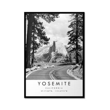 Imagem de Pôster de viagem preto e branco impressão paisagem da cidade do mundo pintura em tela Yosemite imagem de arte de parede decoração de casa (16 x 24 polegadas (40 x 60 cm), moldura de metal)