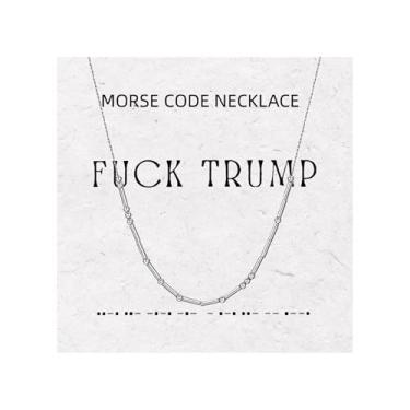 Imagem de Colar Fck Trump Morse Code para mulheres, porta-presente, anti-Trump, mensagens ocultas, aço inoxidável, ativista, político, para amigos, contas de amizade, joias inspiradoras empilháveis, 17+2 in
