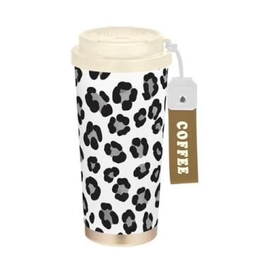 Imagem de Caneca de viagem de café 40 ml com canudo e tampa, copo de parede dupla isolado a vácuo com revestimento cerâmico, preto, cinza, leopardo, branco