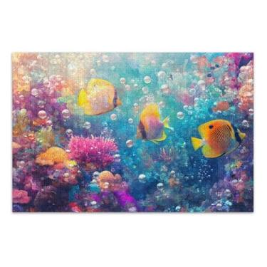 Imagem de Quebra-cabeças coloridos de fantasia do mundo subaquático para adultos com letras nas costas 500 peças para adultos