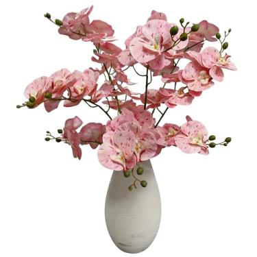 Imagem de Pacote com 10 flores artificiais de orquídea rosa com cócegas, toque real, 68 cm buquês artificiais de seda falsa para festa de casamento, decoração de jardim, orquídeas artificiais para decoração (10