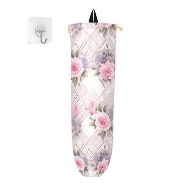 Imagem de Dispensador de sacolas de compras de rosas e corações para parede, suporte de saco de plástico para armário, suporte de sacola de compras para sacolas plásticas