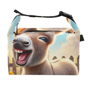 Imagem de TSENQUE Lancheira personalizada com estampa de flor de burro alegre para mulheres, meninas, alça de ombro ajustável, lancheira para trabalho, engraçada, fofa, isolada