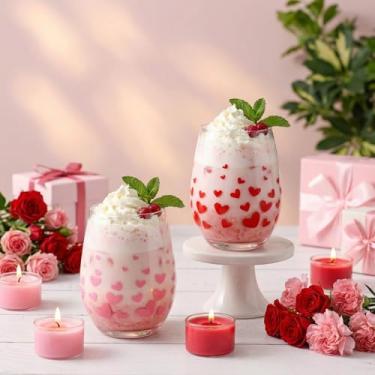 Imagem de Maxcheck Conjunto de 6 peças de taças de vinho sem haste para dia dos namorados 510 g taças de vinho coloridas para conversas para dia dos namorados, presente de casamento, presente de festa de fim de