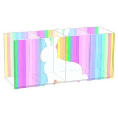 Imagem de TSENQUE Porta-lápis de acrílico com listras de arco-íris branco personalizado para marcador de mesa, organizador de canetas, copo de lápis, decoração de mesa, acessórios de escritório