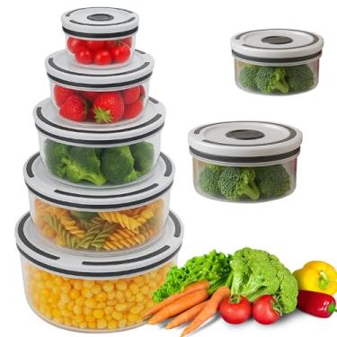 Imagem de Kit 5 Potes Organizadores Redondos de Geladeira Hermético Transparente com Borracha Isolante - Organizador de Frutas Legumes Saladas - Sem BPA - Qualidade Premium