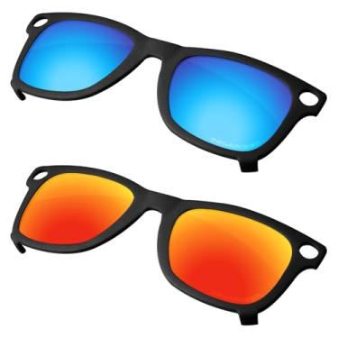 Imagem de Firtox Clipes polarizados unissex para Ray-Ban Meta Wayfarer RW4006 (tamanho M 50-22), proteja seus olhos - moldura preta - azul gelo e vermelho laranja