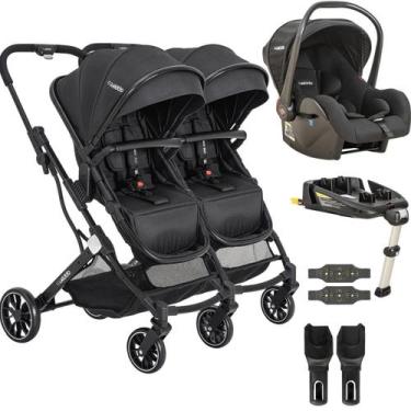 Imagem de Carrinho Kiddo de Gemeos Bebe Conforto Base ISOFIX Zig Zag Preto