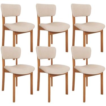Imagem de Kit 06 Cadeiras Para Sala de Jantar Cozinha Living Estofada Dara L02 Linho Bege - Lyam Decor