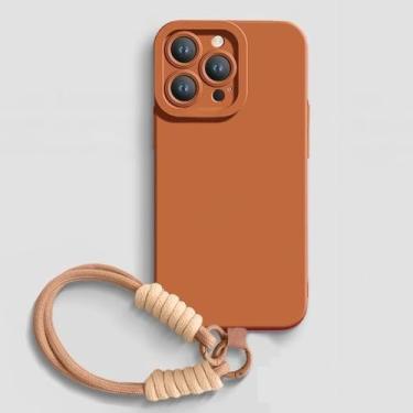 Imagem de Capa protetora de silicone líquido com alça para iPhone 16E, 16, 14, 15 Plus, 12, 13 Mini, 11, 16 Pro, X, XR, XS Max SE, capa macia, marrom, para iPhone 16 Pro Max