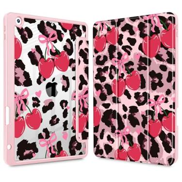 Imagem de Mektron Capa impressa para iPad de 10,2 polegadas 2021/2020/2019, para iPad 9ª/8ª/10ª geração, porta-lápis com capa à prova de choque transparente + suporte de três dobras, cereja e chita