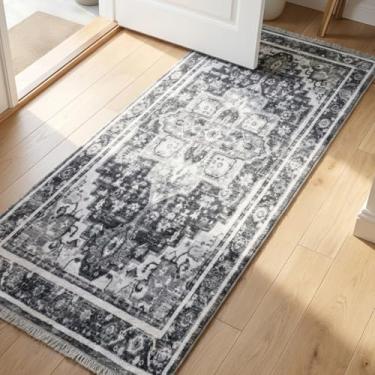 Imagem de Muddy Mat Ônix Tapetes laváveis de 0,9 m x 2,1 m para sala de estar, quarto e sala de jantar – Tapete moderno macio e antiderrapante – Tapetes dobráveis à prova d'água para animais de estimação para