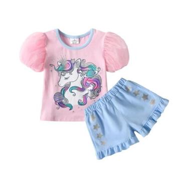 Imagem de Conjunto De Roupas De Verão Para Meninas, 2 Peças, Unicórnio, Mangas B