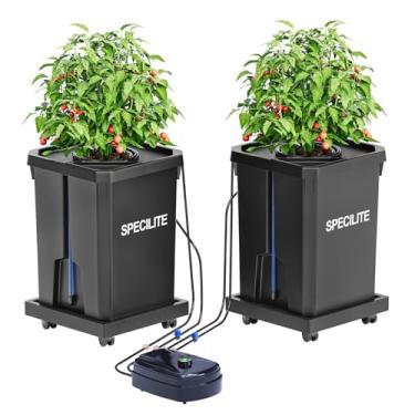 Imagem de SPECILITE DWC Sistema de cultivo hidropônico com kit de gotejamento superior, 2 baldes de cultivo em águas profundas, sistema de jardim por gotejamento recirculante com suporte de plantas com rodas