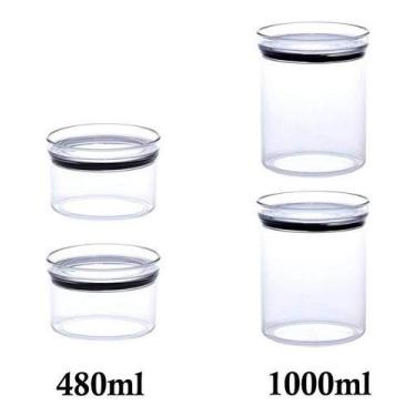 Imagem de 4 Potes Herméticos Redondo 480ml e 1000ml para armazenamento de alimentos