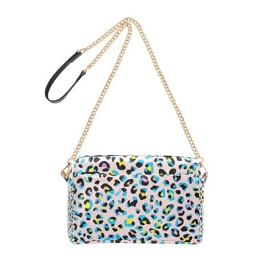 Imagem de Joitme Bolsa tiracolo feminina para celular, linda estampa de leopardo, bolsa de ombro de couro PU preta, alça de corrente