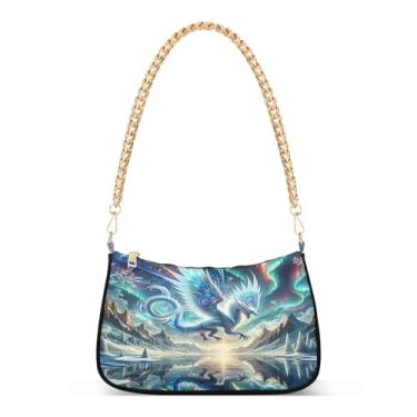 Imagem de Bolsa de ombro com desenho animado de dragão de gelo, bolsa feminina Hobo, bolsa de mão com estampa artística para uso diário e festa
