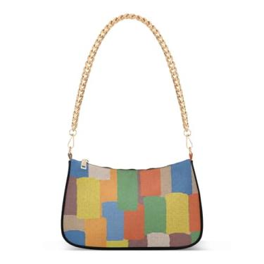 Imagem de Bolsa de ombro abstrata colorida com corrente verde para mulheres, bolsa Hobo artística com alça destacável, bolsa clutch moderna para o dia a dia
