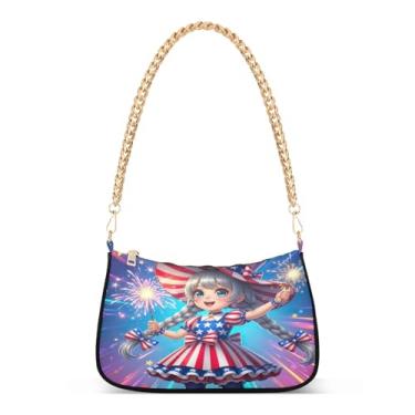 Imagem de Linda bolsa de ombro com corrente de desenho animado de fogos de artifício com alça dourada, bolsa média moderna para uso diário e festa