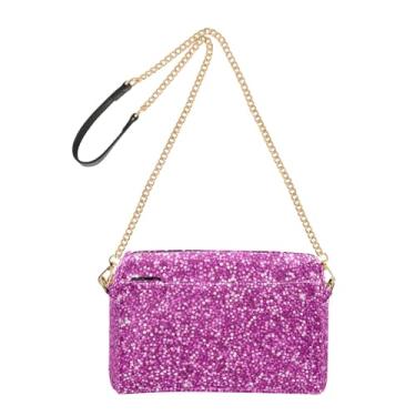 Imagem de Bolsa de ombro feminina vibrante com glitter rosa brilhante bolsa tiracolo para celular bolsa de ombro de couro PU com alça de corrente