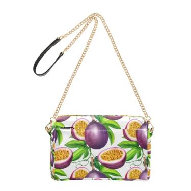 Imagem de Joitme Bolsa feminina transversal para telefone linda alça de corrente de couro PU bolsa de ombro maracujá folhas verdes