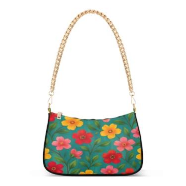 Imagem de Bolsa de ombro com corrente de ombro pintada de vermelho e verde, bolsa moderna Hobo com estampa artística para mulheres