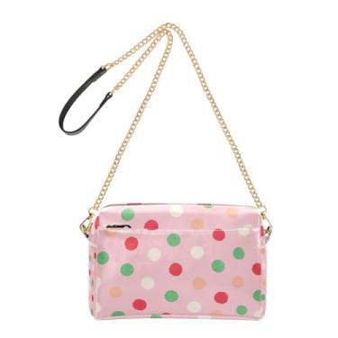 Imagem de Joitme Bolsa tiracolo colorida de desenho animado com bolinhas rosa para mulheres, bolsa para celular, bolsa de ombro de couro PU, alça de corrente
