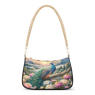 Imagem de Bolsa de ombro estética de pavão colorido, bolsa de mão Hobo artística para mulheres, bolsa de mão média moderna para uso diário e noturno