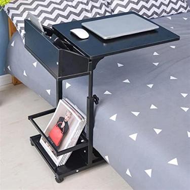 Imagem de Mesa lateral, mesa de escrivaninha, portátil, ajustável, para laptop, quarto, armazenamento removível, pequena mesa lateral para sofá, mesa de escritório em 3 cores (carvalho antigo) (salgueiro preto)