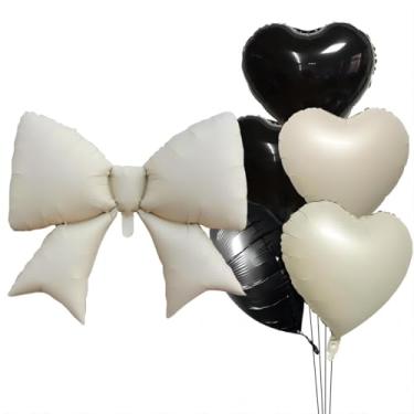Imagem de Balões grandes com números de arco e coração, balão de hélio para o dia dos namorados, formatura, casamento, aniversário, formatura, aniversário, chá de bebê, decorações de festa - branco e preto