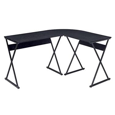 Imagem de Mesa de escrita em forma de L, mesa de console de escritório em casa com moldura de metal, mesa de estudo, mesa de estudo, mesa de jogos, mesa de trabalho, estúdio de escritório em casa (preto)