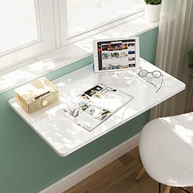 Imagem de Mesa de parede branca dobrável para computador 60 cm 70 cm 80 cm 90 cm 100 cm 120 cm | Mesa de parede para pequenos espaços, trabalho de escritório em casa | Mesa dobrável para cozinha, barra de café