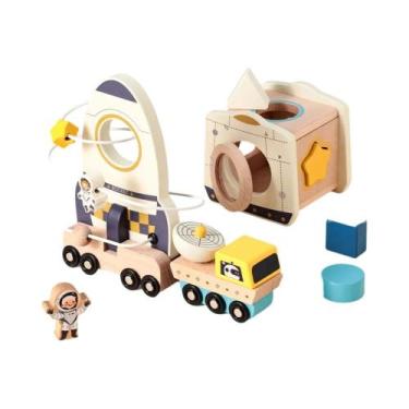 Imagem de Conjunto De Jogo De Foguete Espacial Magnético De Madeira Montessori, 
