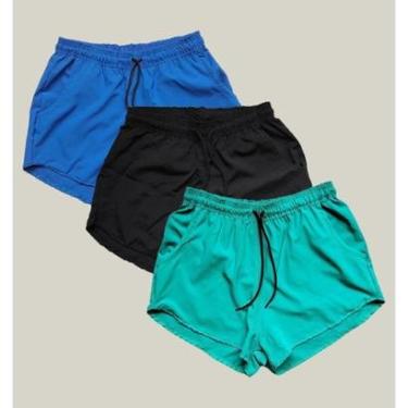 Imagem de Kit 3 Shorts Praia Feminino Elastano Premium WSS Azul Preto e Verde-Feminino