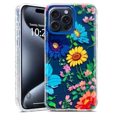 Imagem de Coolwee Capa feminina floral para iPhone 15 Pro Max, transparente, protetora, fofo, girassol, grau militar, proteção à prova de choque, fina, rígida, macia, TPU (poliuretano termoplástico) para iPhone