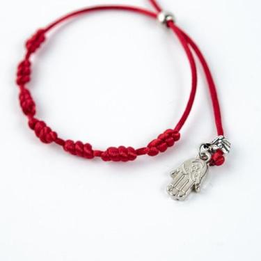 Imagem de Pulseira Sete Nós Vermelha Kabbalah Mão de Deus Cetim - Lua Mística
