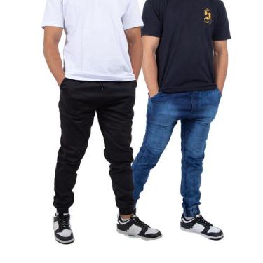 Imagem de Kit 2 Calça Jogger Masculina Academia Casual Tecido Sarja Elastano Div